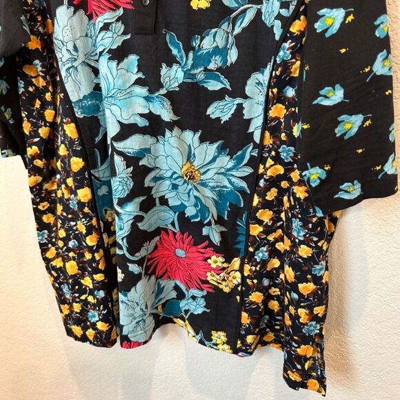 Ulla Popken Black Blue Yellow Floral Casual Blouse - Size 20/22 - EUC - Picture 4 of 6